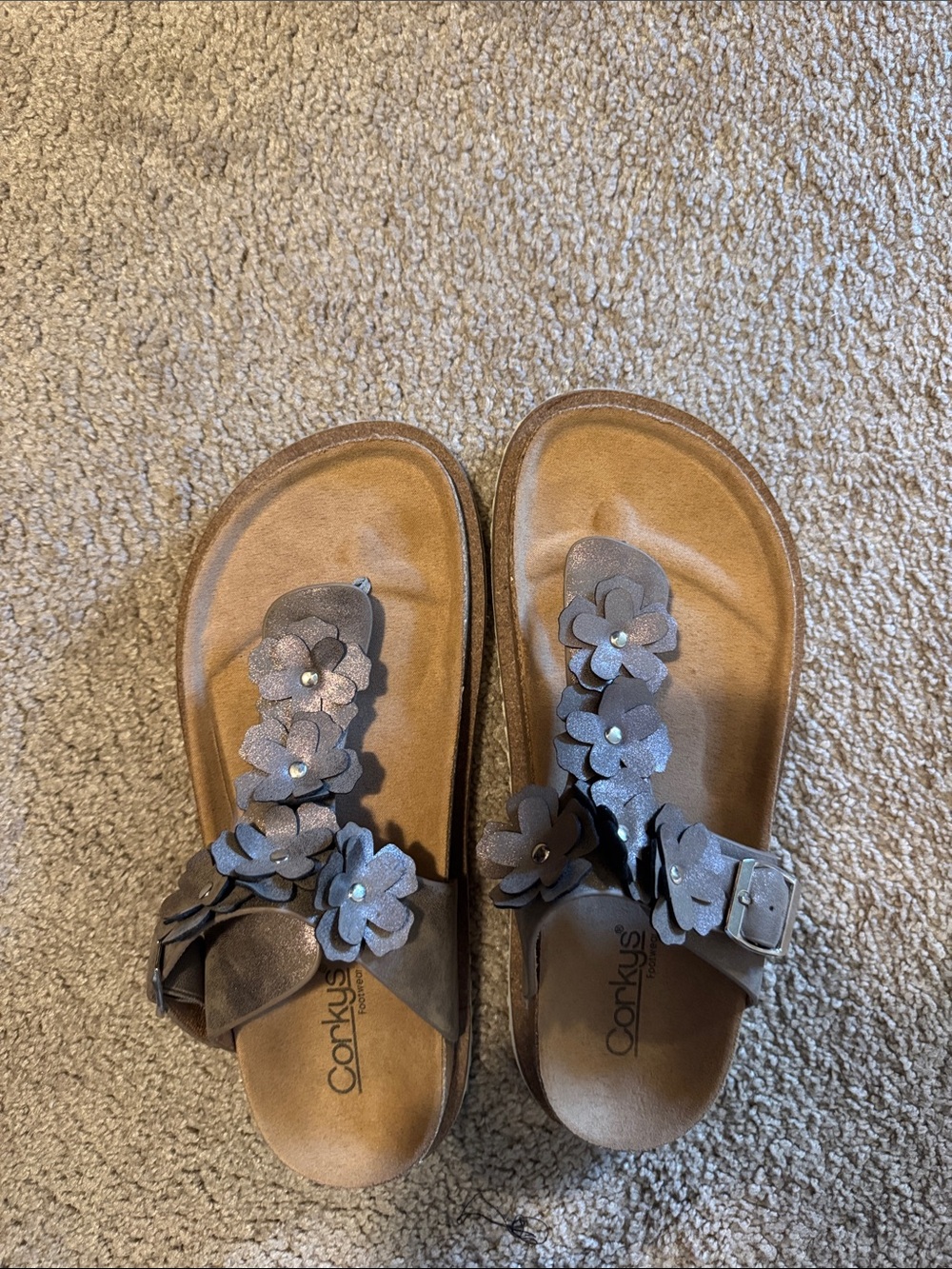 Corkys Brown Floral Slide Sandals with Buckle